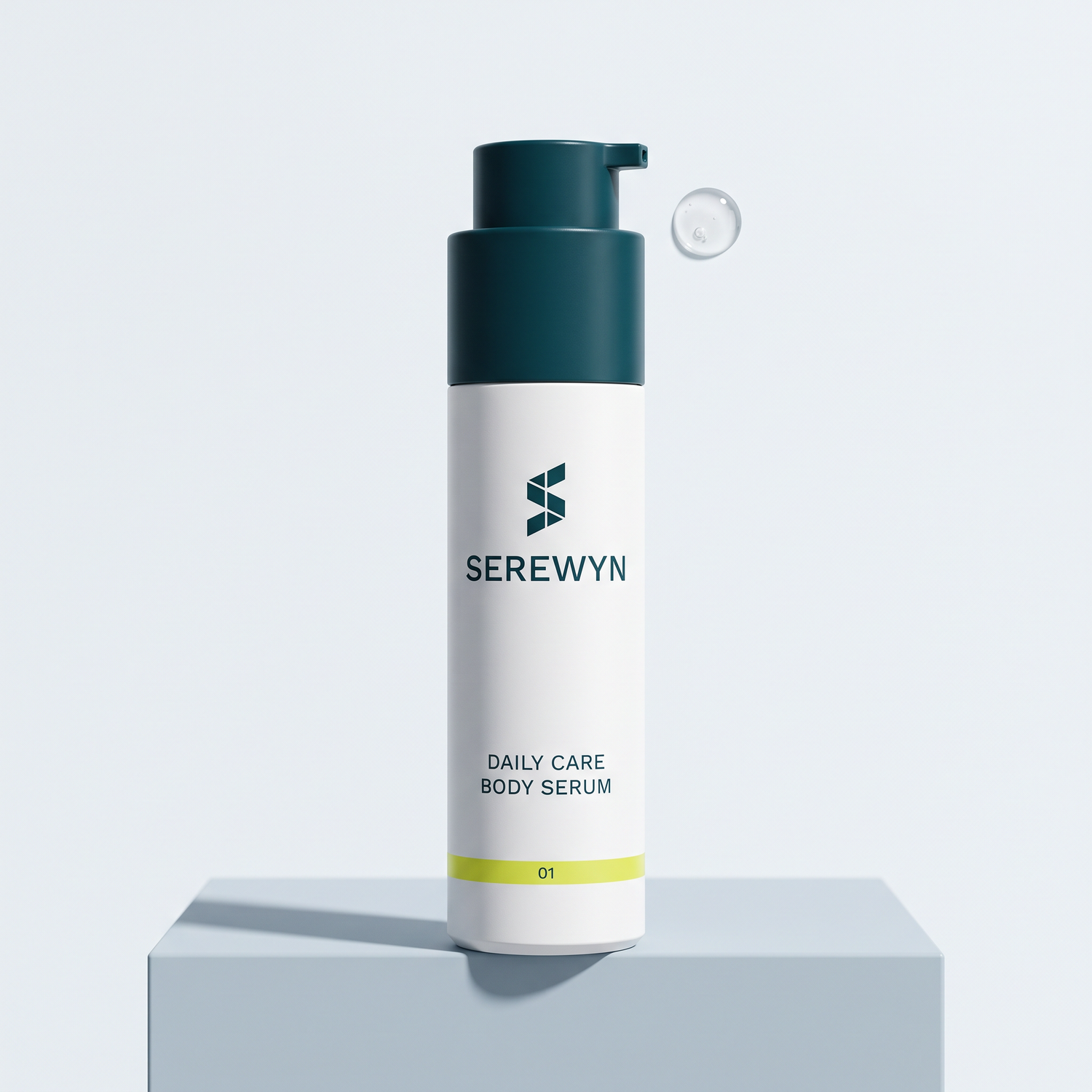 Serewyn Daily Care Body Serum in its white and petrol pump bottle