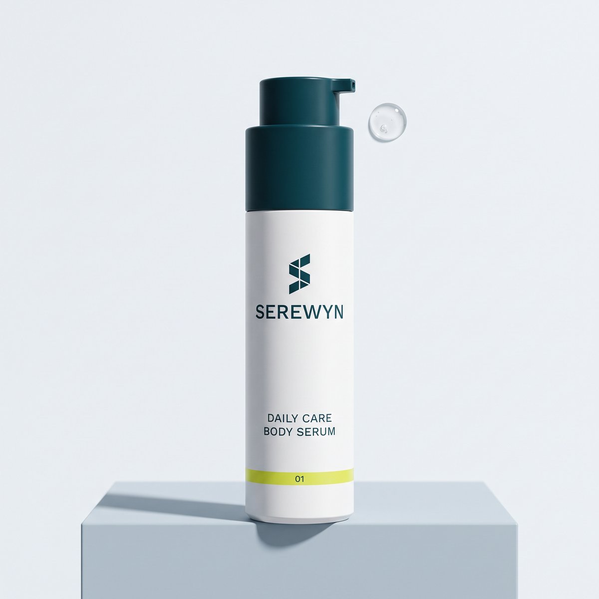 Serewyn Daily Care Body Serum in its white and petrol pump bottle