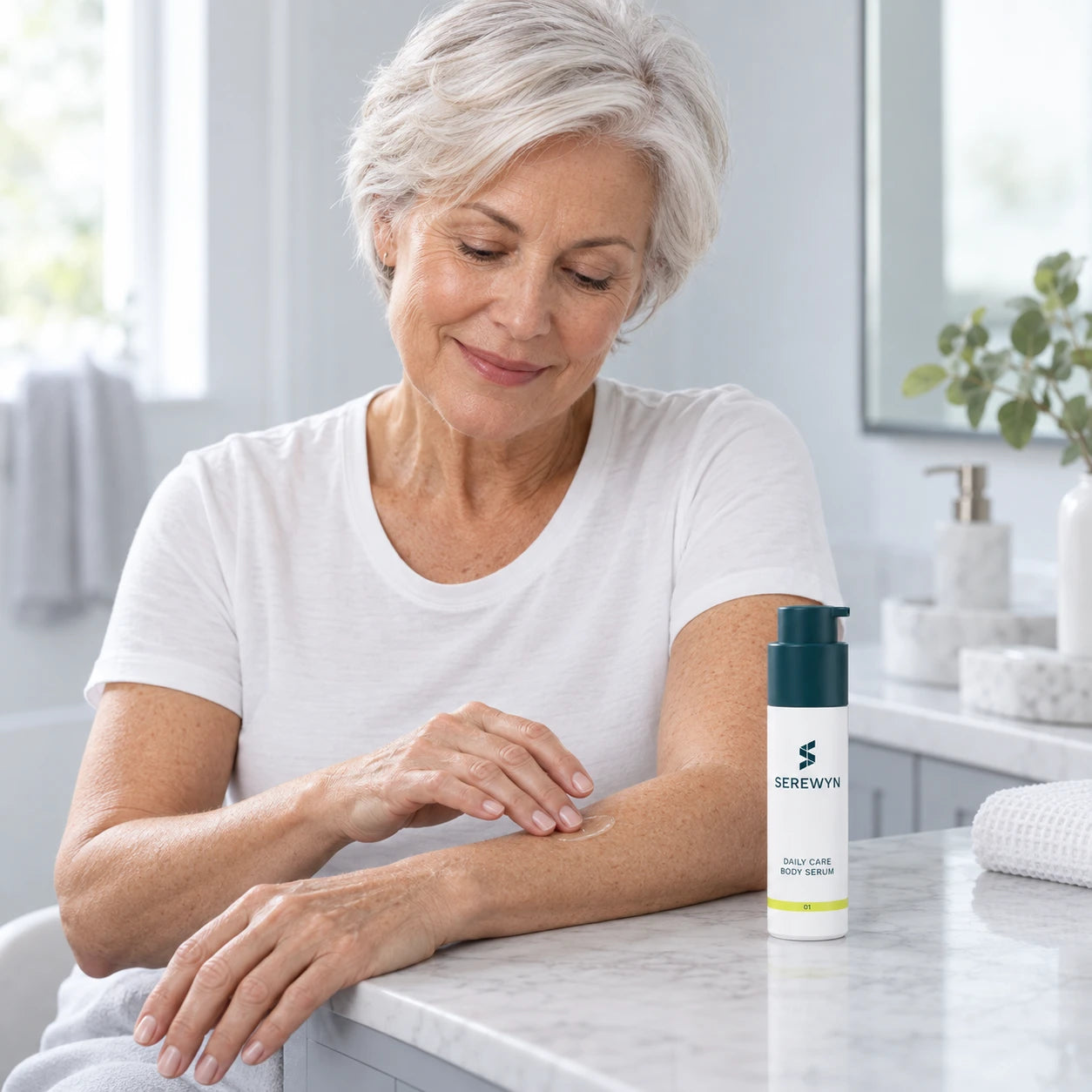 Serum being applied to an intact forearm